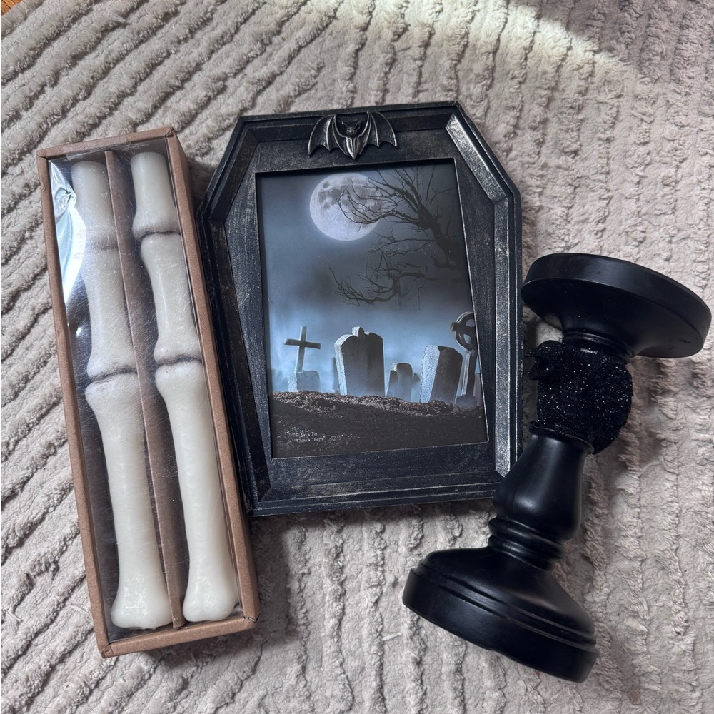 Gothic Black Halloween Bundle - Anthropologie Candle, Holder and Frame